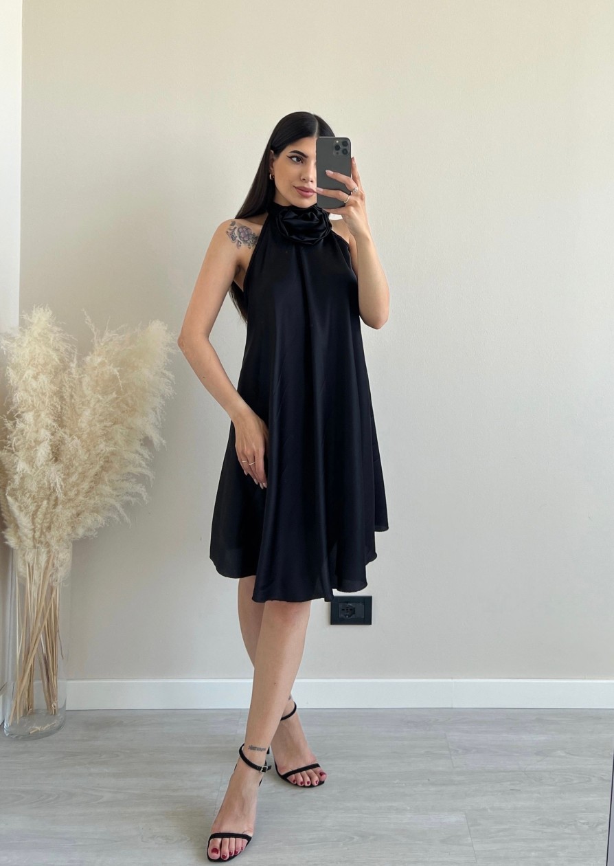 Vestiario Musthave33 | Abito Midi Con Rosa Nero