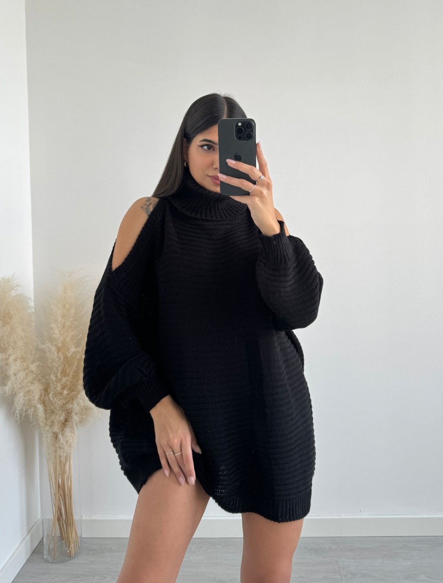 Vestiario Musthave33 | Pullover Oversize Con Spalle Scoperte Nero