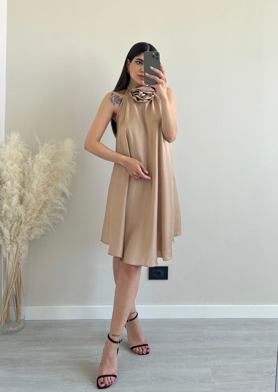 Vestiario Musthave33 | Abito Midi Con Rosa Beige