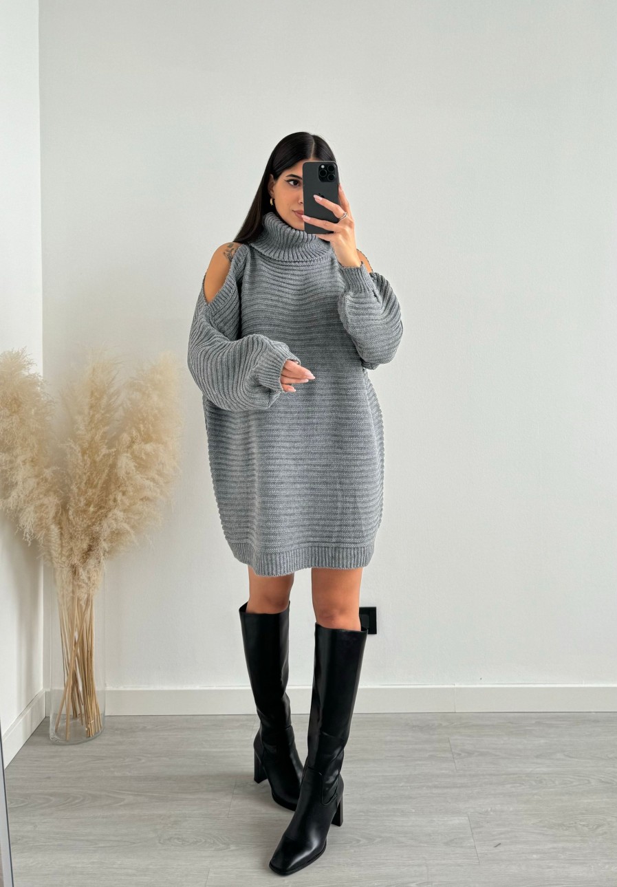 Vestiario Musthave33 | Pullover Oversize Con Spalle Scoperte Grigio